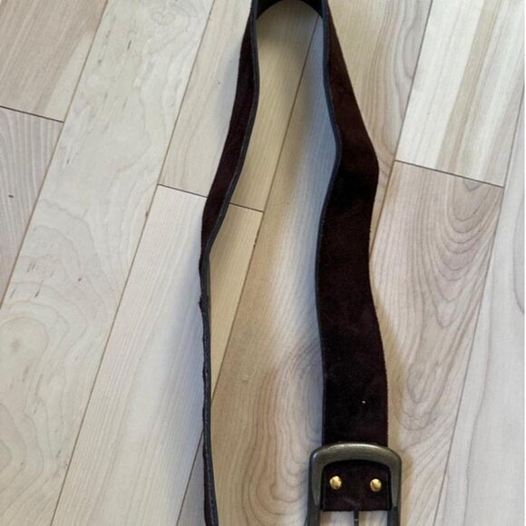 High quality chocolate brown suede belt with a wide band - Picture 2 of 7